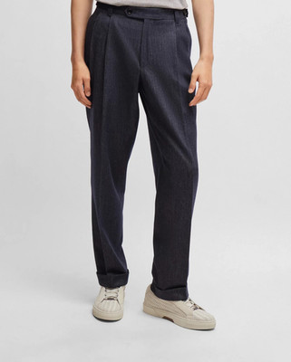 HUGO BOSS Pants Mens Size 32 Navy Relaxed Pleated Denim Effect Virgin Wool $645