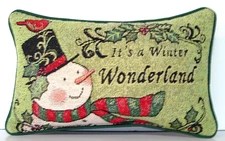 Winter- Small Word Pillow "It's A Winter Wonderland", Snowman & Hat Tapestry New