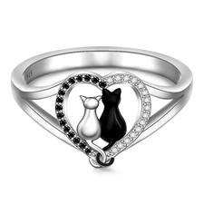 Cat Rings for Women Sterling Silver Black Cat Gifts for Women Animal Birthday...