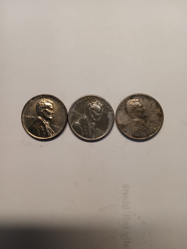 Lot Of 3 1943 PDS Steel Wheat Head Lincoln Pennies