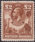Northern Rhodesia 1925 KGV Revenue £2 Brown Unused no gum BF1