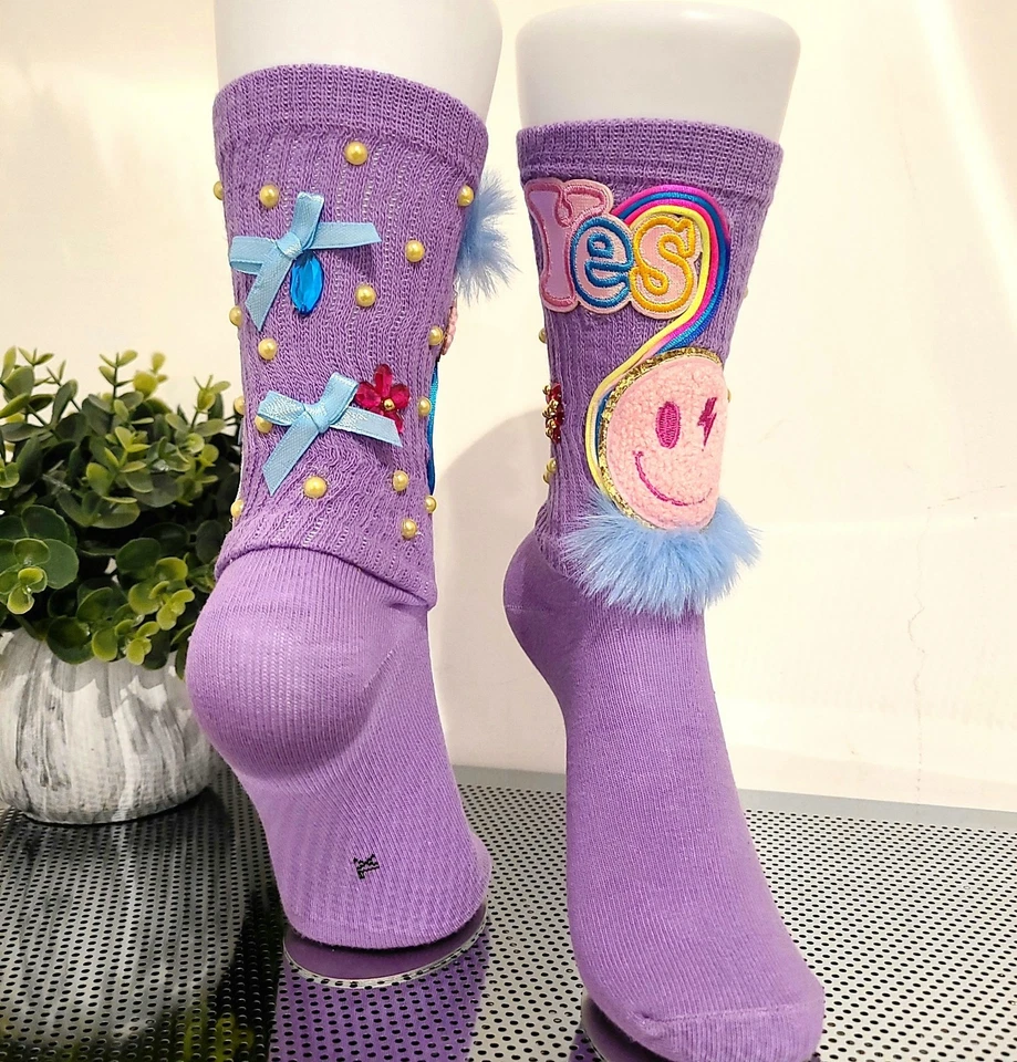 Girls Purple Junk Socks, Unique, Bright, Bold, Cotton Blend, Comfy Crew 9-12 Yrs - Image 4 of 4