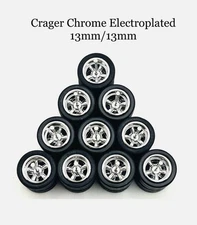 5x Chrome Cragar 13/13mm Wheels w/ Rubber Tires for 1/64 H0T Wheelz Toy Cars