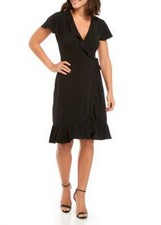 Little Black Dress (LBD)- Ellen Tracy Flounce Sleeve Faux Wrap Dress