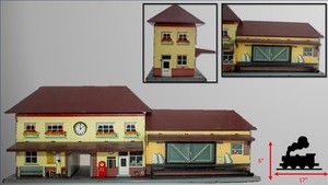 GARE EN TOLE LITHO KARL BUB STATION GERMANY 1945 MODELISME TRAIN PUB SINGER