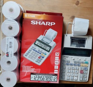 Sharp EL 1750 V Rechenmaschine gebraucht kaum benutzt mit 11 Ersatzrollen in OVP