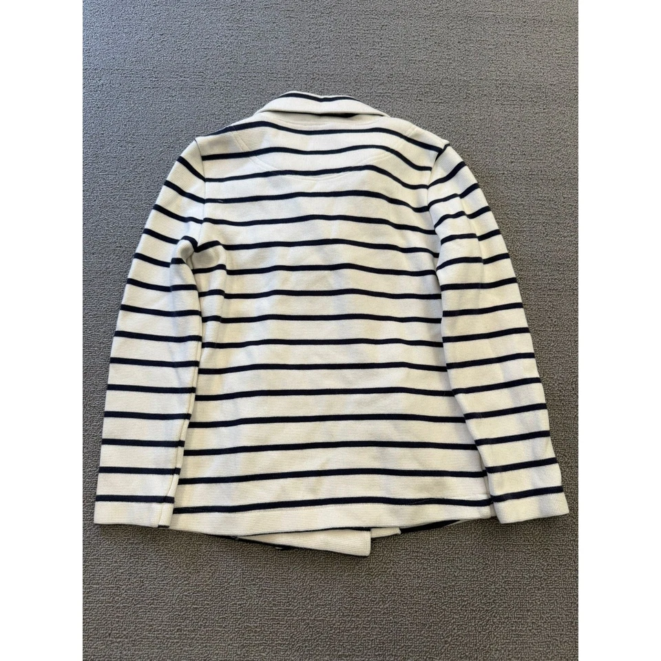 Boston Proper Women's Small White Black Striped Double Breasted Sweater Jacket — 第 2/4 张图片