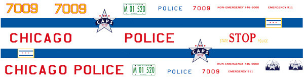 CHICAGO Police Car 1/64th HO Scale Slot Car Waterslide Decals
