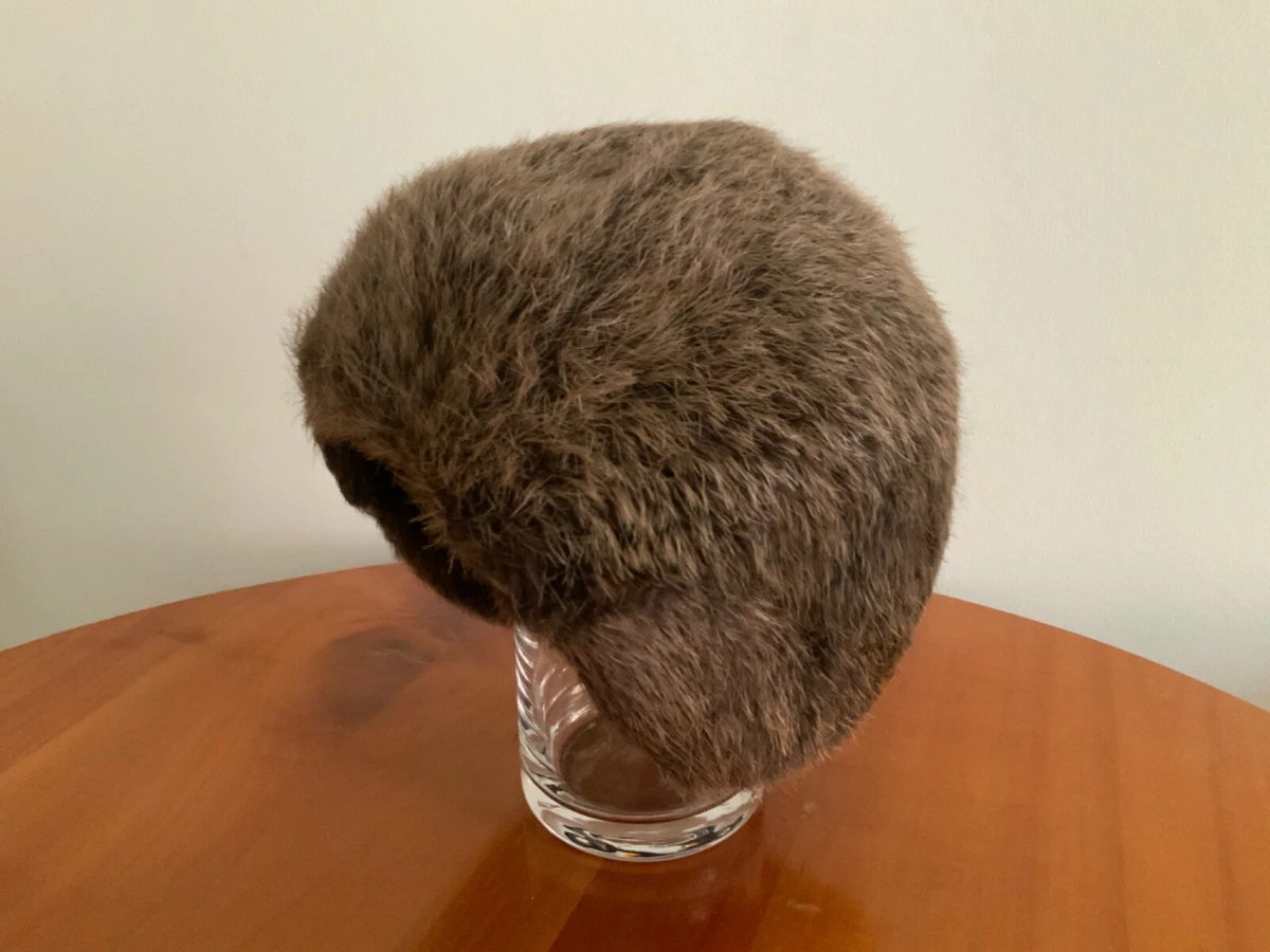 Damen Pelz Kappe Fellmütze Vintage Hut braun kleine Größe