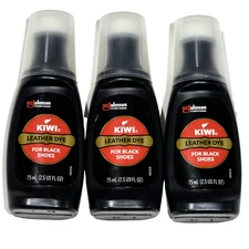 3 Pack Kiwi Leather Dye For Black Shoes 2.5oz Sponge Top Applicator
