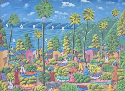 Signed L.Y. Alaby Haitian Countryside Landscape Painting Original