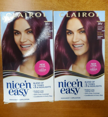 2PK Clairol Nice N' Easy Permanent Hair Dye *#3RV Darkest Burgundy Violet* R7P2b