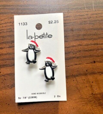 RARE Vintage 1970's Two 7/8'' Penguin Shank Buttons NEW