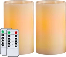 5"X3" Wax Flameless Candles, Battery Operated LED Pillar Candles with Remote Con