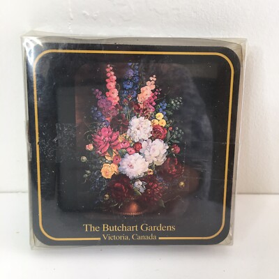 Butchart Gardens Drink Coasters Set of 4 Victoria Canada Flowers NEW