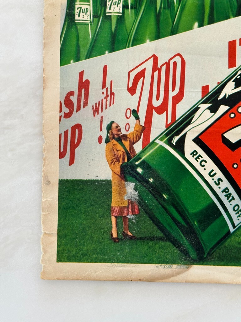 1948 SEVEN-UP Soda 7UP Paper Poster SIGN Vintage Advertising