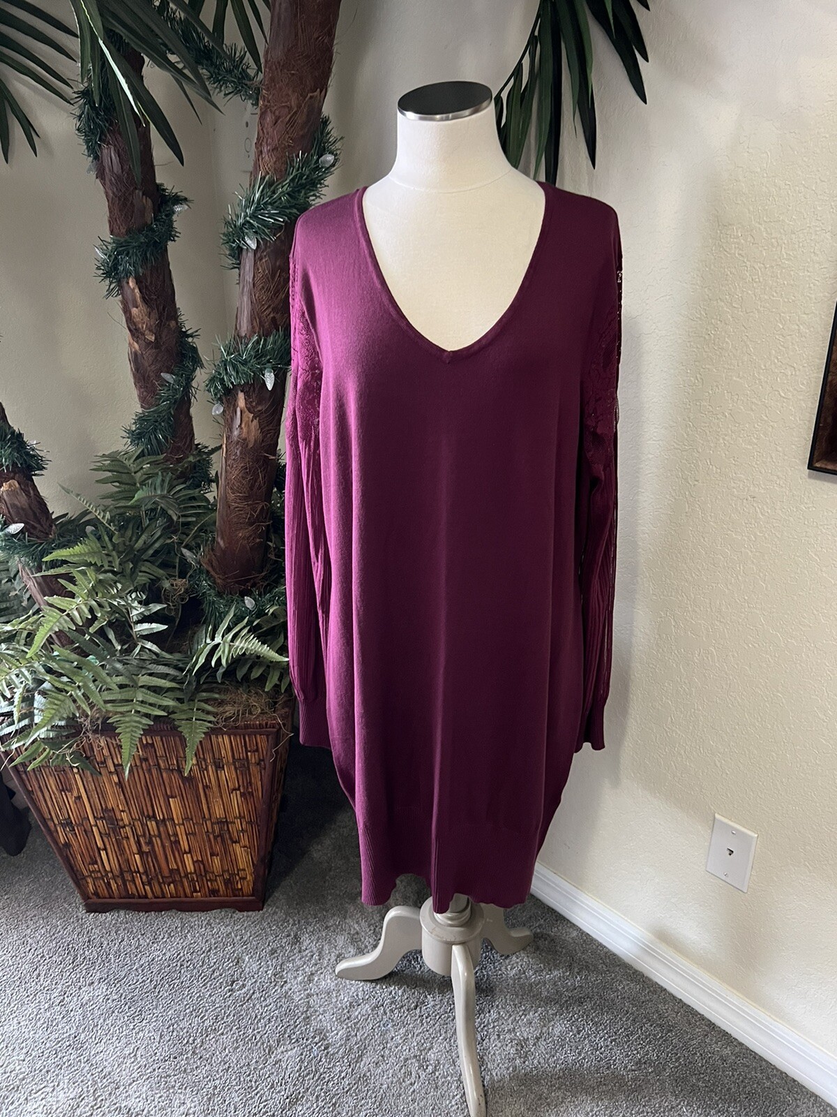 sweater dress long sleeves V neck size 