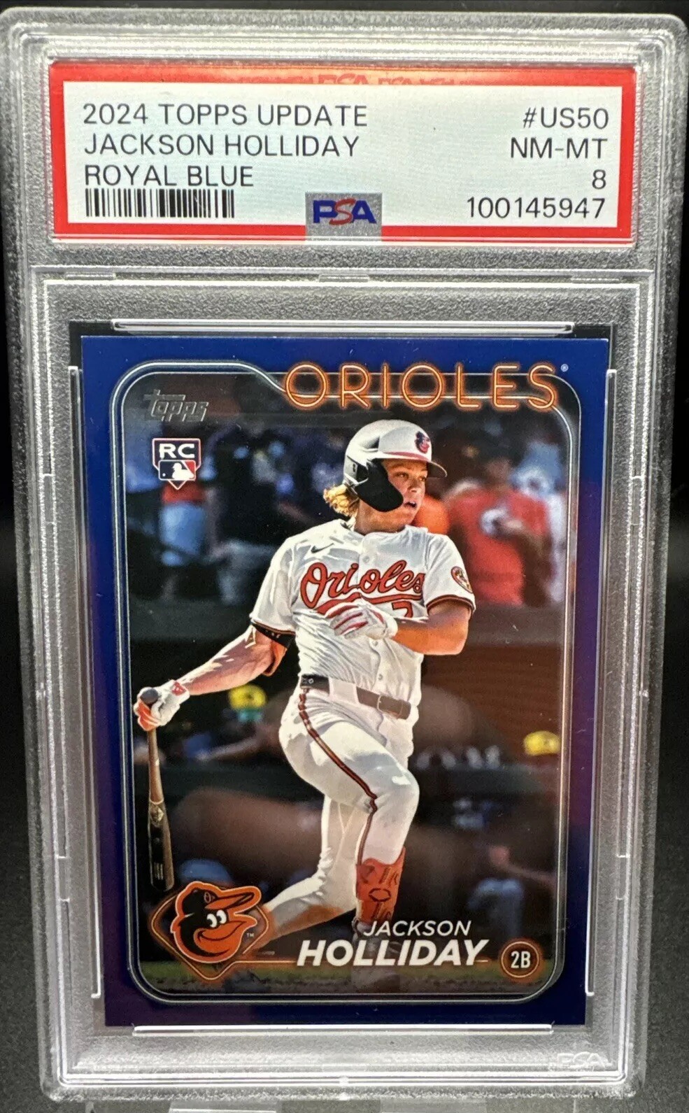 Jackson Holliday 2024 Topps Update RC Royal Blue Parallel #US50 Orioles PSA 8