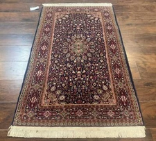 Indo Kashmiri Rug 3x5, Navy Blue, Very Fine 400 KPSI, Pair B