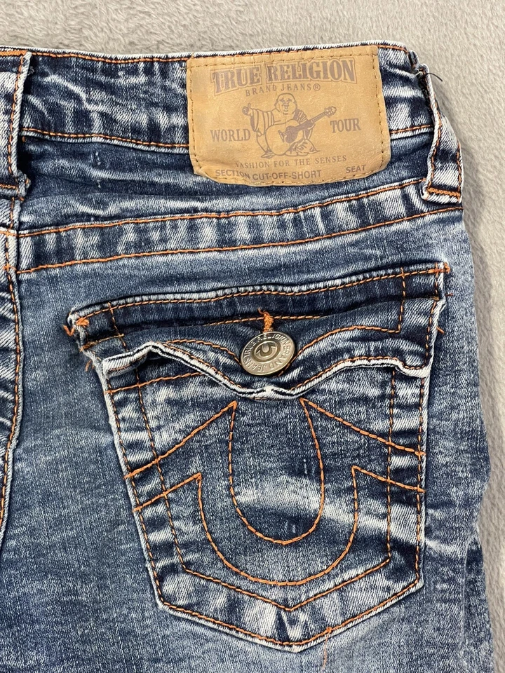 True Religion Shorts Girls 8 Blue Medium Wash Denim Cutoff Flap Pockets - Image 3 of 4