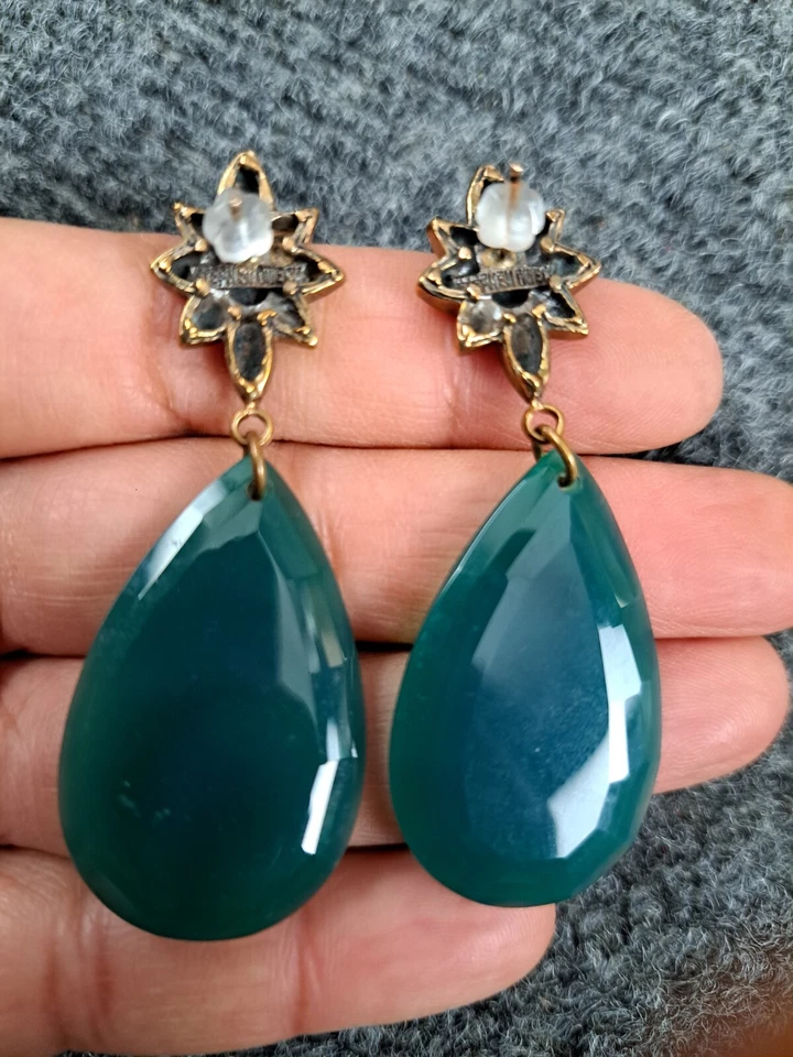 Impresionantes Pendientes Stephen Dweck Bronce Piedra Verde Pierce Foto 3 de 4