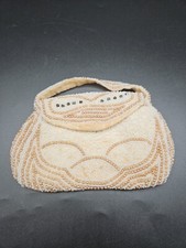 Vintage Beaded Clutch Purse Ivory Hand Strap Seed Bead