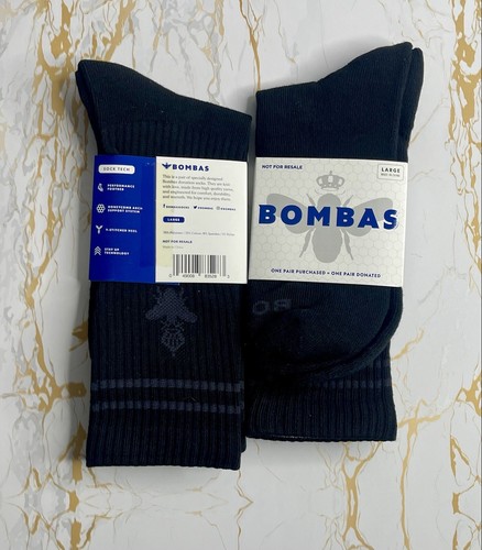 New 2 Pairs BOMBAS Socks Men Women Black Bumble Bee Sz Large Quantity Available - Picture 2 of 2
