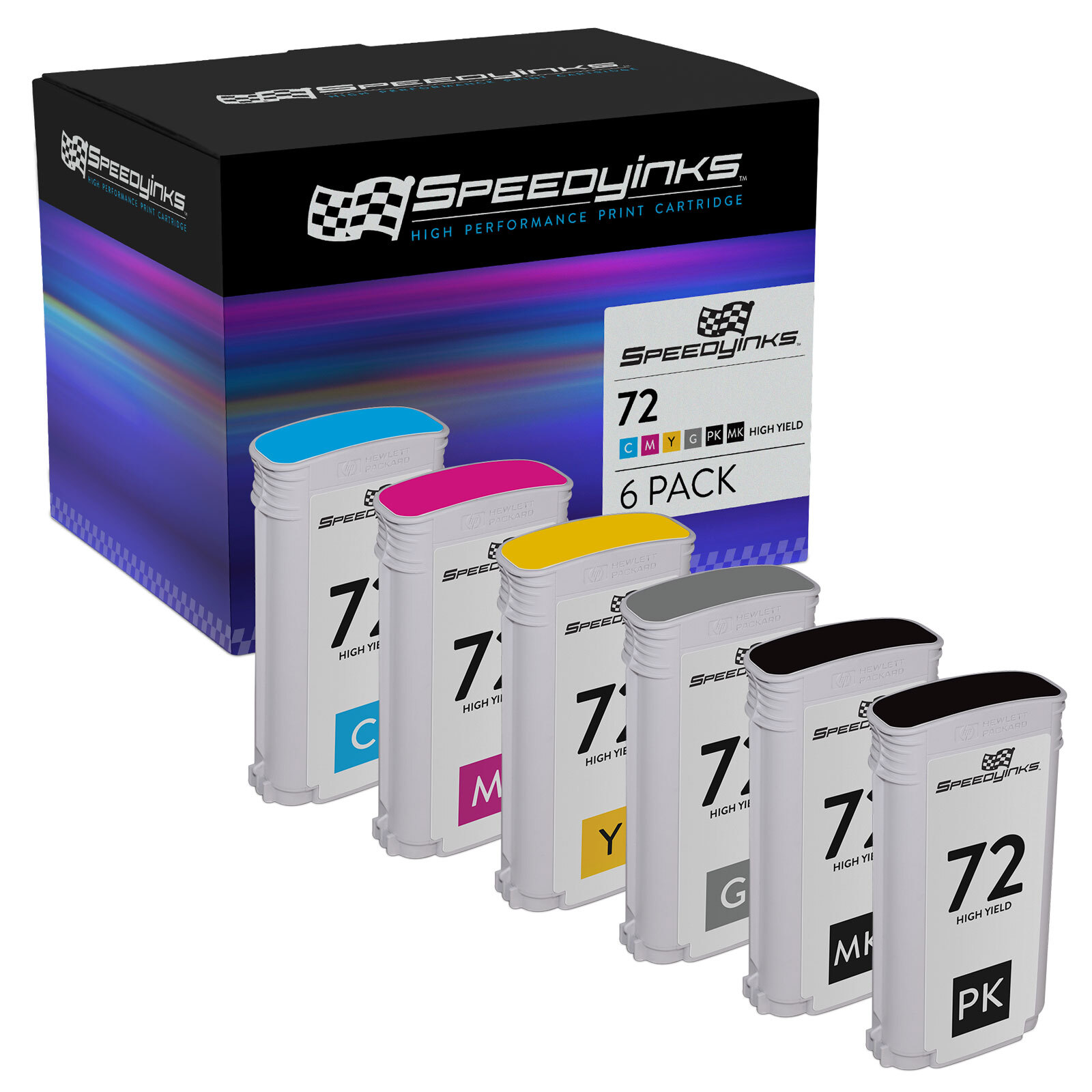 SPEEDYINKS 6PK Replacement HP 72 Ink Cartridge HY PB Cyan Magenta Yellow Gray MB