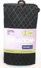 Curvation Women's Geometric Diamond  Tummy Smoother Black Opaque Tights  3540