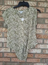 DR 2 by Daniel Rainn-Woman Button Front Top-Size Small-Ivory/Green Paisley-NWT