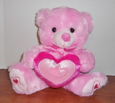 Dan Dee Teddy Bear Plush Stuffed Animal Pink Embroidered Heart - 9" tall