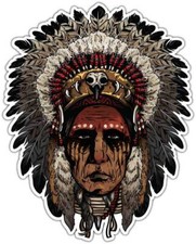Indian Chief Native American Headdress Car Bumper Vinyl Sticker Decal 4"X5" S3