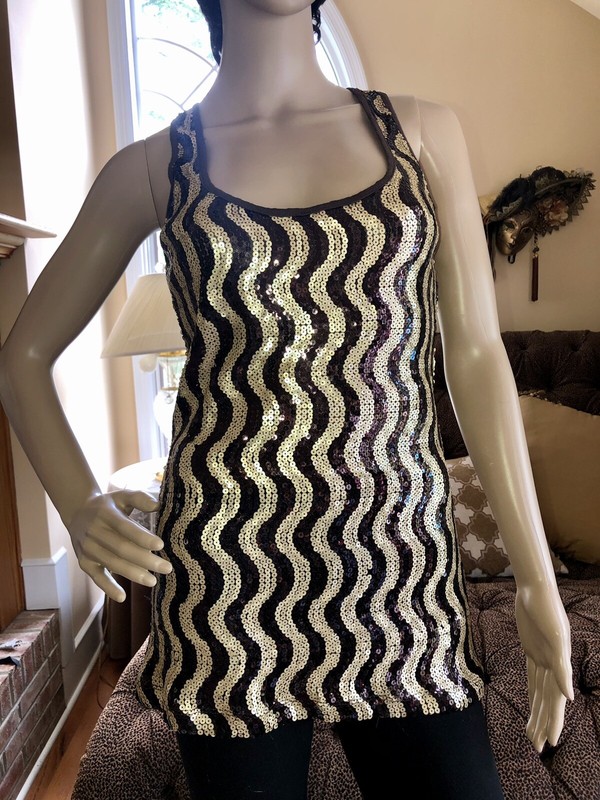 Alaniz Sequin Racerback Top Brown/Gold SzS EUC