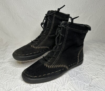 KEDS Vintage Black suede high top moccasin boots Womens Size
