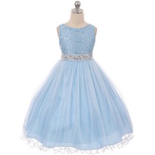 BLUE Size 12 Flower Girl Dress Sequin Lace Birthday Bridesmaid Recital Party