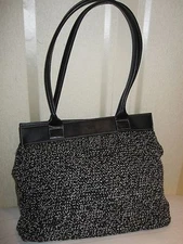 The Sak/ Elliott Lucca Black/ White Knit Bag w/ Black Leather Handles / Trim