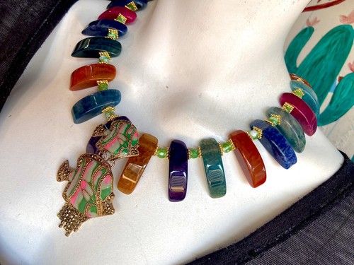 Designer Kette Achat Jade Anhänger Fisch Unikat - Picture 5 of 6