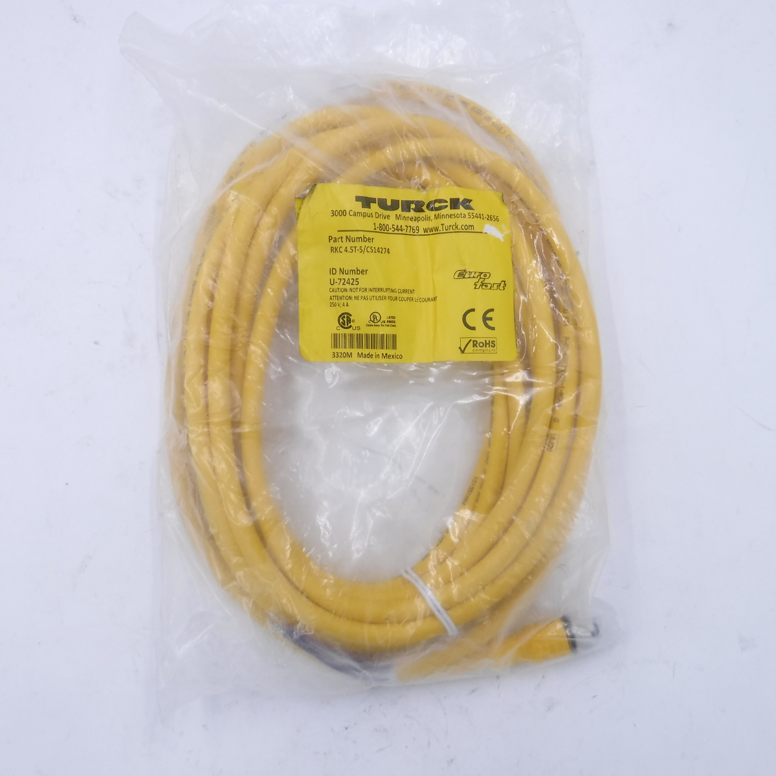 Turck RKC 4.5T-5/CS14274 Cordset Straight Female Connector Cable