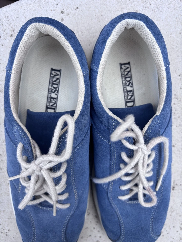 Tênis de caminhada Lands' End feminino camurça estilo Oxford feminino 8B azul - Imagem 3 de 4