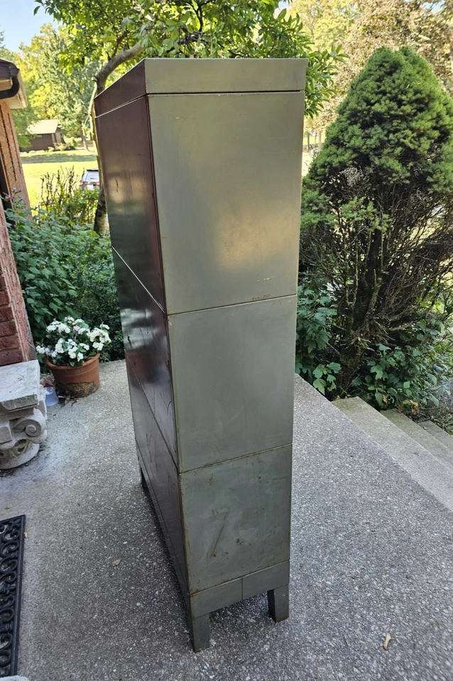 VINTAGE METAL BOOKCASE GLOBE WERINCKE 3 STACK BARRISTER GLASS DOORS BOOKSHELF - Image 4 of 4