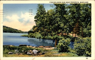 1938 Fishing Creek Dam near Frederick MD Maryland Linen Postcard Reservoir