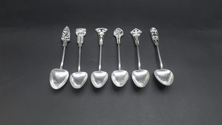 Great Set 6 Australian Arts & Crafts Linton Sterling Silver Wildflower Teaspoons