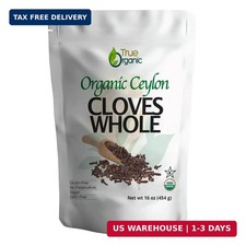 True Organic Ceylon Cloves Whole, 1 lb, Premium Grade, USDA Organic Kosher Cer