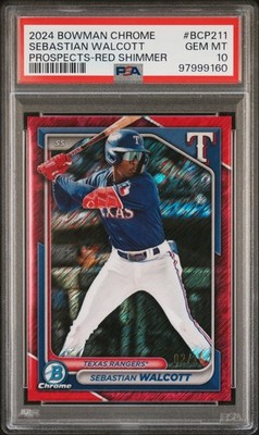 Sebastian Walcott 2024 Bowman Chrome #BCP-211 Prospects Red Shimmer PSA 10 #/10