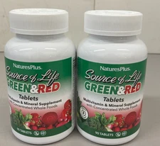 (2) Source of Life Green & Red by Nature's Plus 90 Tablets Best By - EXP 2027 +