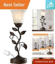 Vintage Touch Control Table Lamp with USB Ports  3-Way Dimming - Elegant Flo...