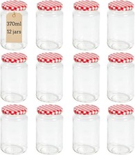 Nutley's 12 × 370ml, 1lb Jam Jars with Twist Off Red Gingham Lids – Glass Jars