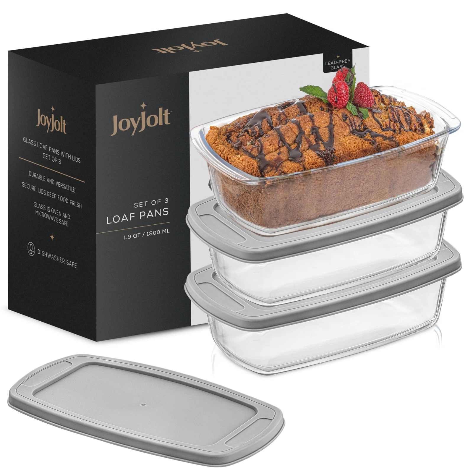 Glass Loaf Pan Set with Lid, Rectangular, 1.9 Quart, Deep, Meatloaf & Banana ...