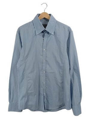Smog Business Hemd Herren Gr. 50 L Blau Gestreift Langarm Slim Fit
