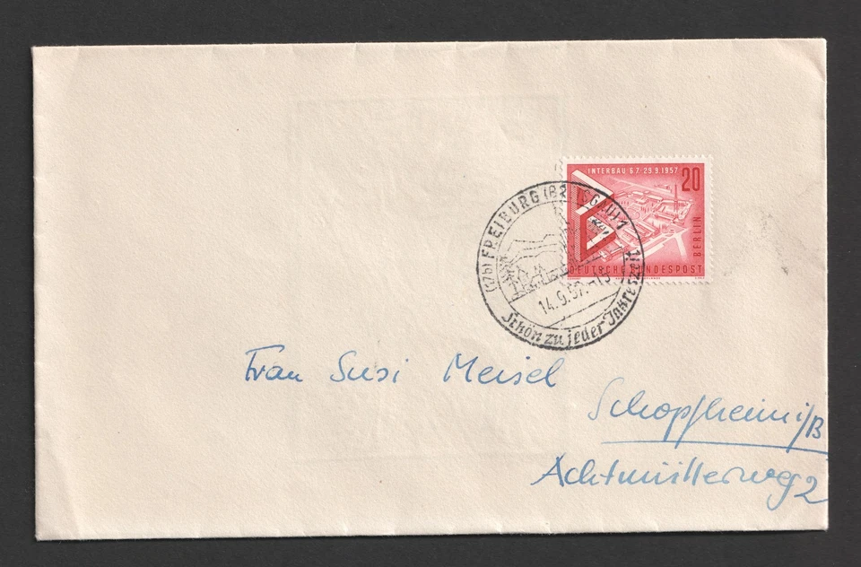 1957 Germany Berlin 20pf Interbau Building Exhibition on Freiburg Cover - Image 2 of 3